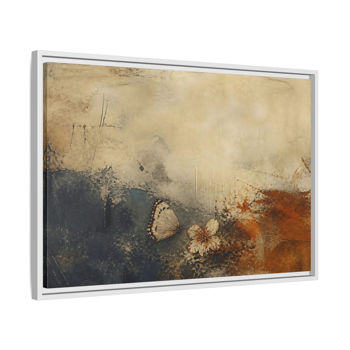 Side Mockup 10. Fallen Blossom & Butterfly shown as framed canvas print