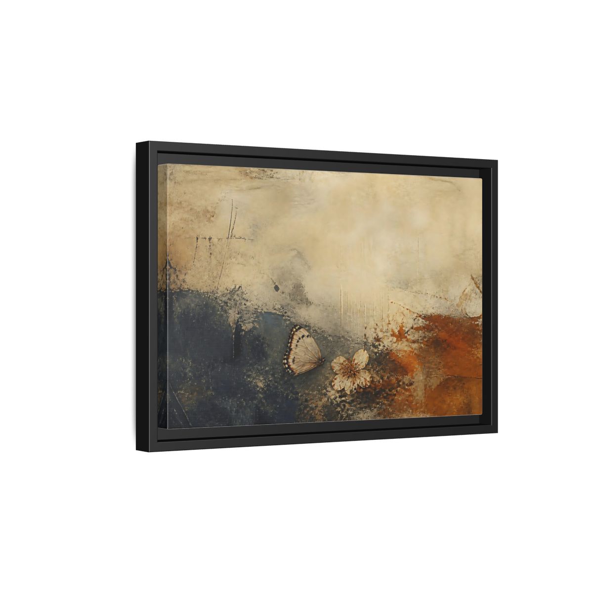 Side Mockup 6. Fallen Blossom & Butterfly shown as framed canvas print