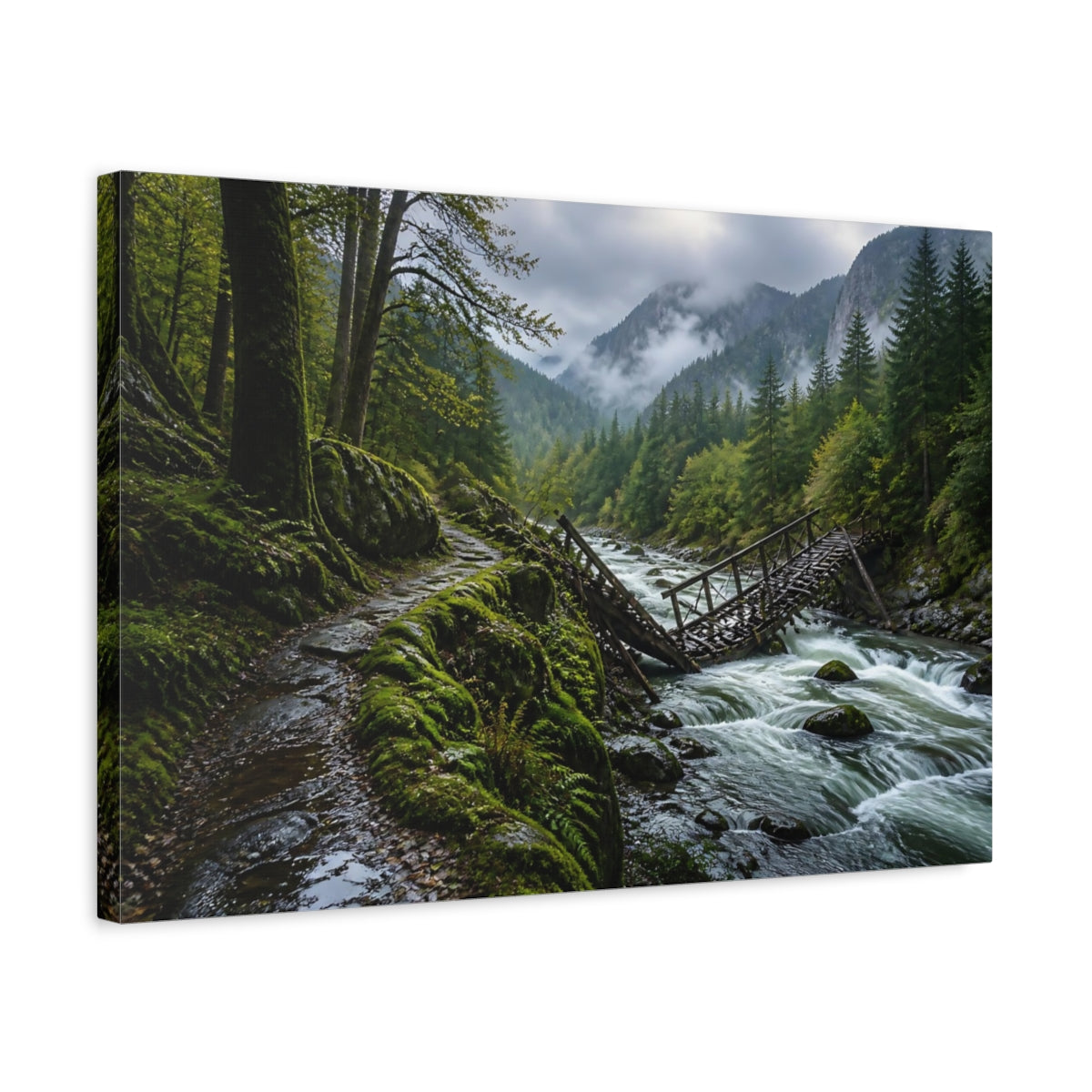 Side Mockup 3. Fallen Bridge Landscape shown as canvas print