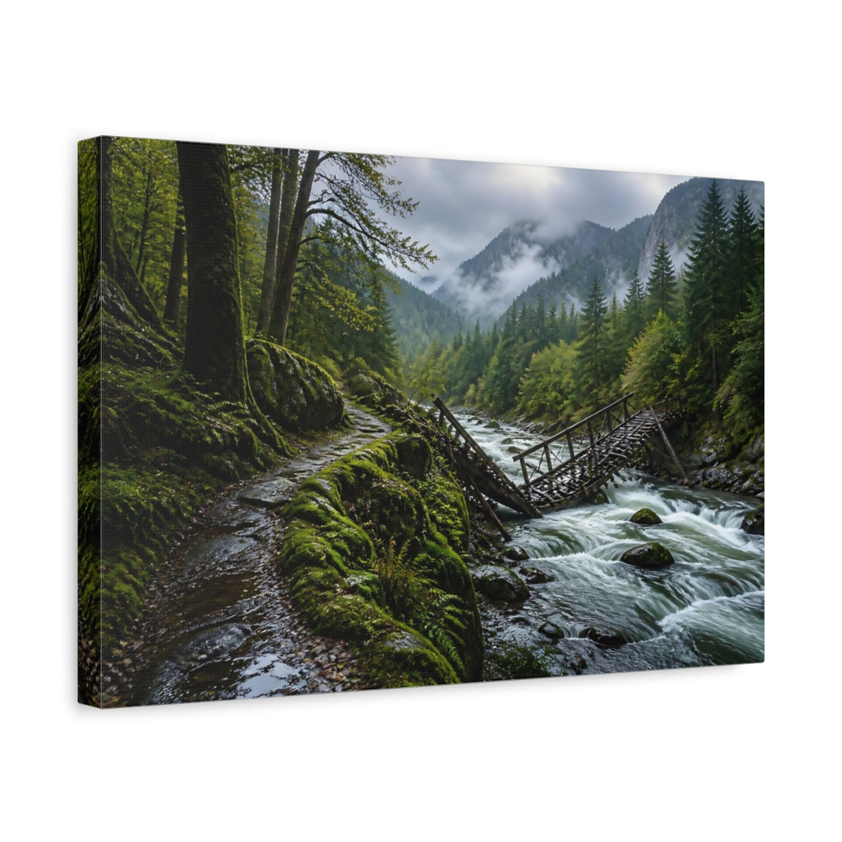 Side Mockup 4. Fallen Bridge Landscape shown as canvas print