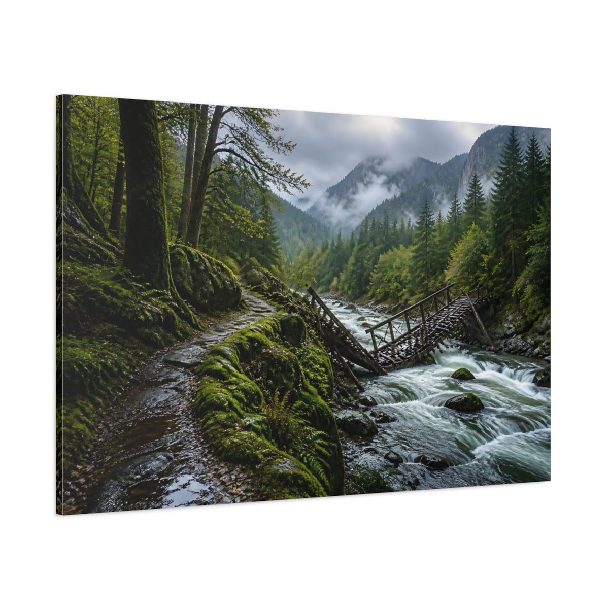Side Mockup 1. Fallen Bridge Landscape shown as canvas print