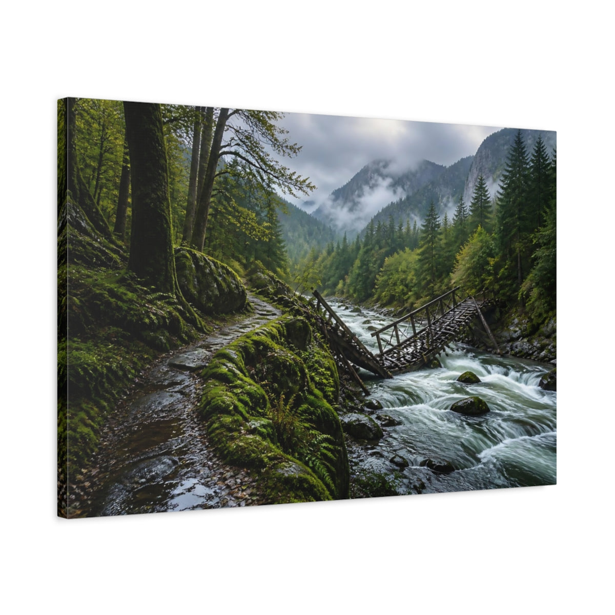 Side Mockup 2. Fallen Bridge Landscape shown as canvas print