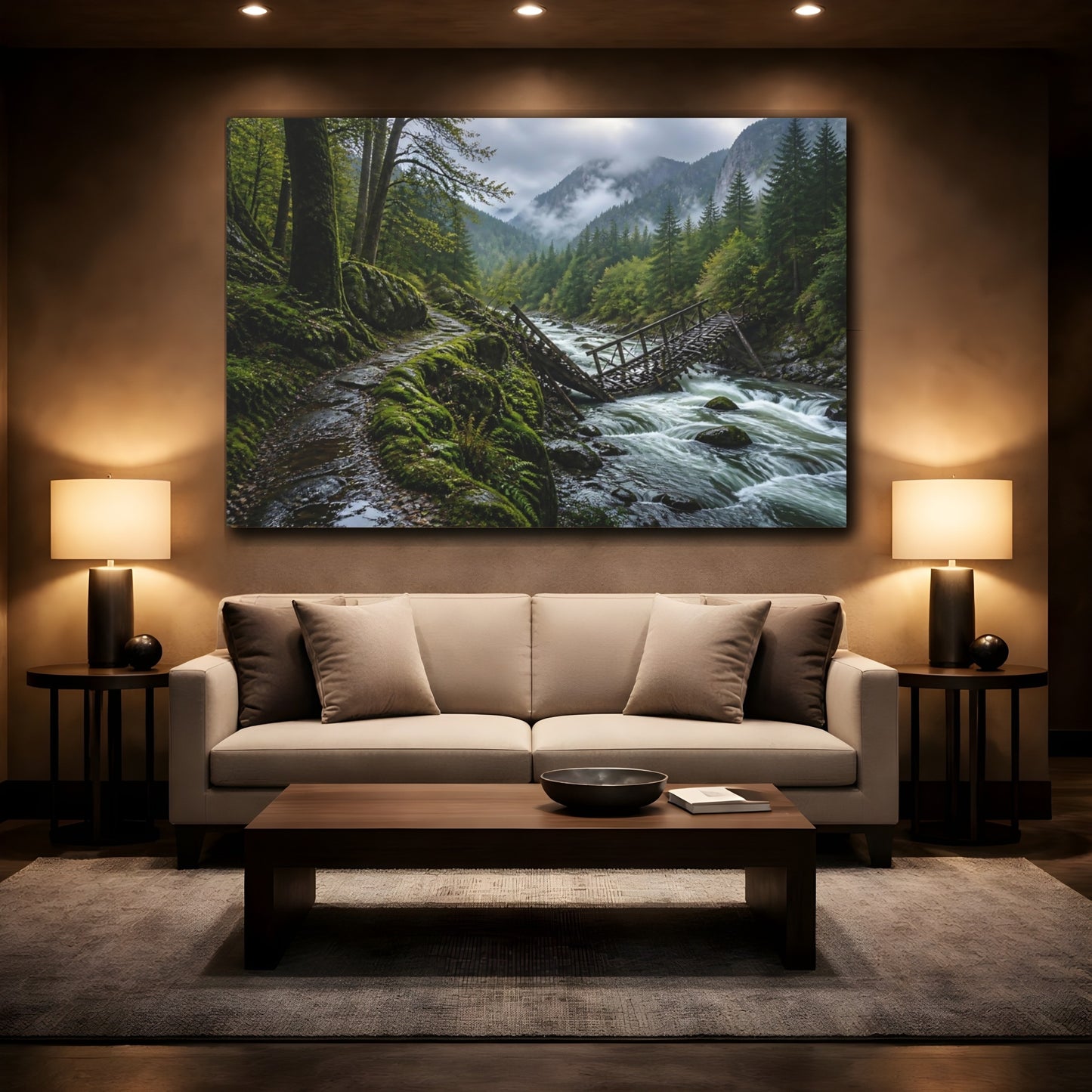 Mockup 2. Fallen Bridge Landscape shown as canvas print