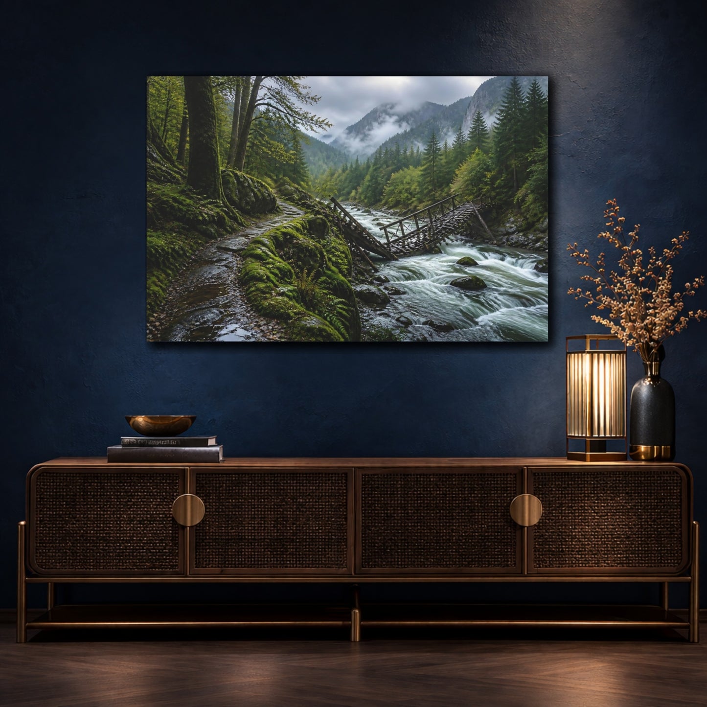 Mockup 4. Fallen Bridge Landscape shown as canvas print