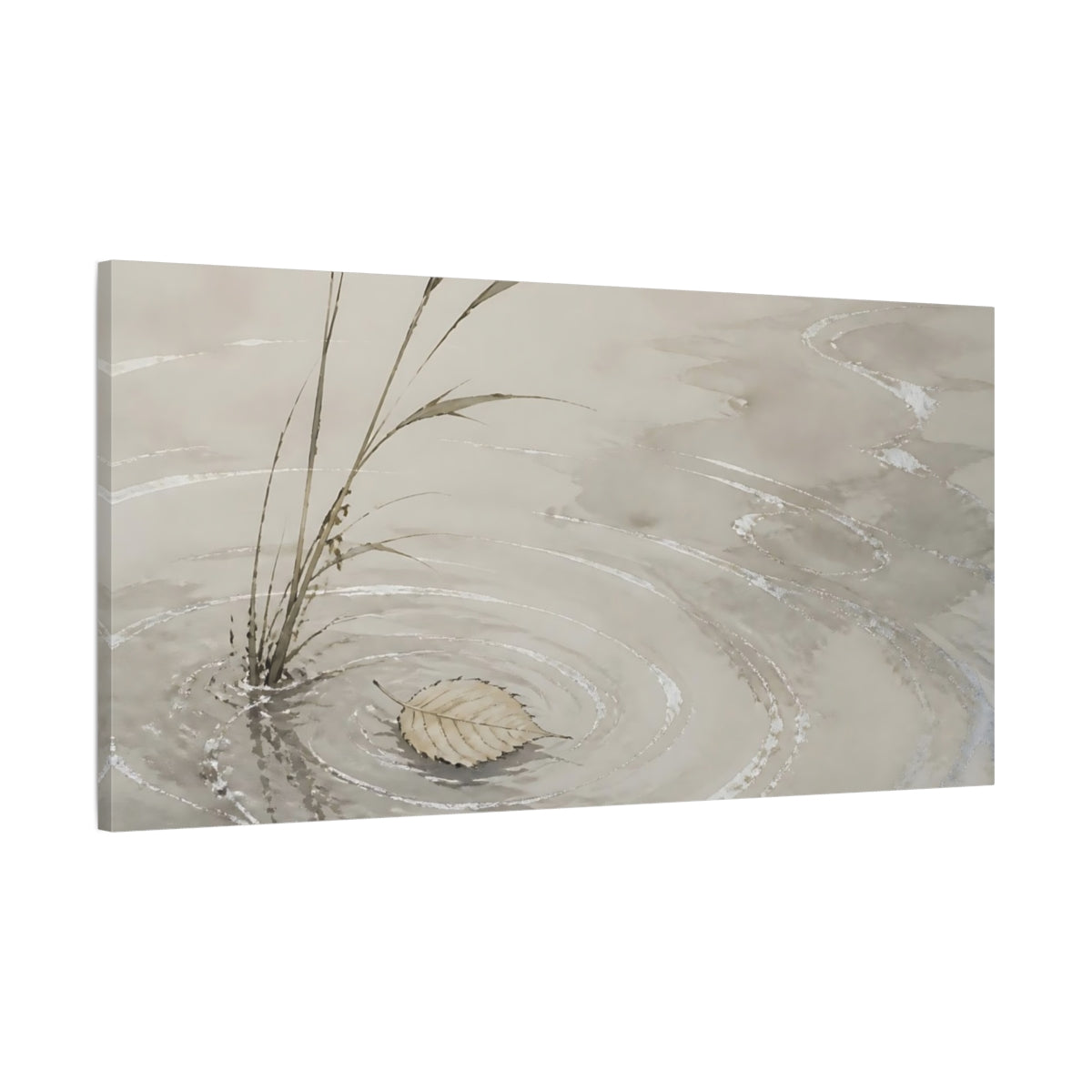 Main Mockup. Fallen Leaf On Ripples shown as canvas print
