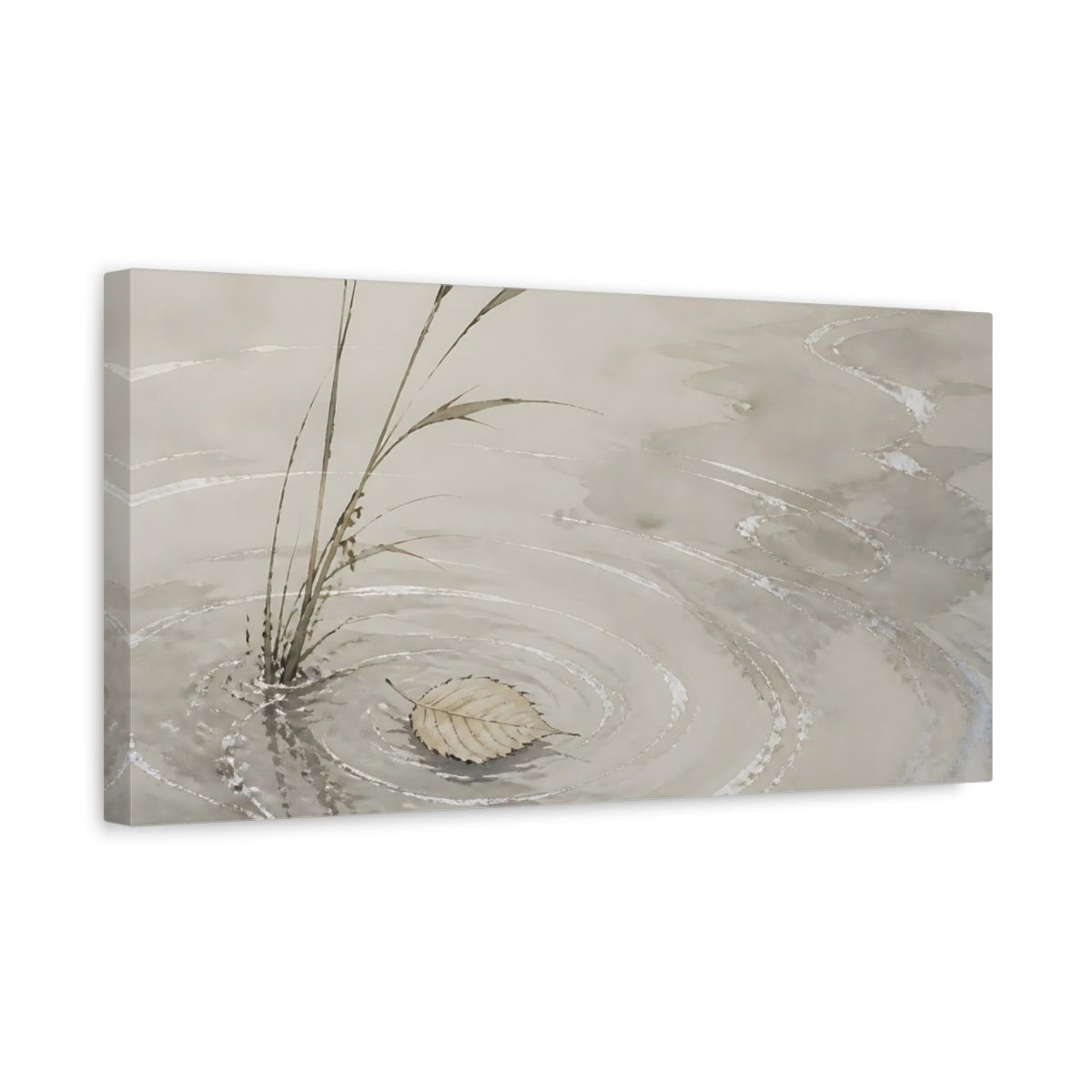 Side Mockup 3. Fallen Leaf On Ripples shown as canvas print