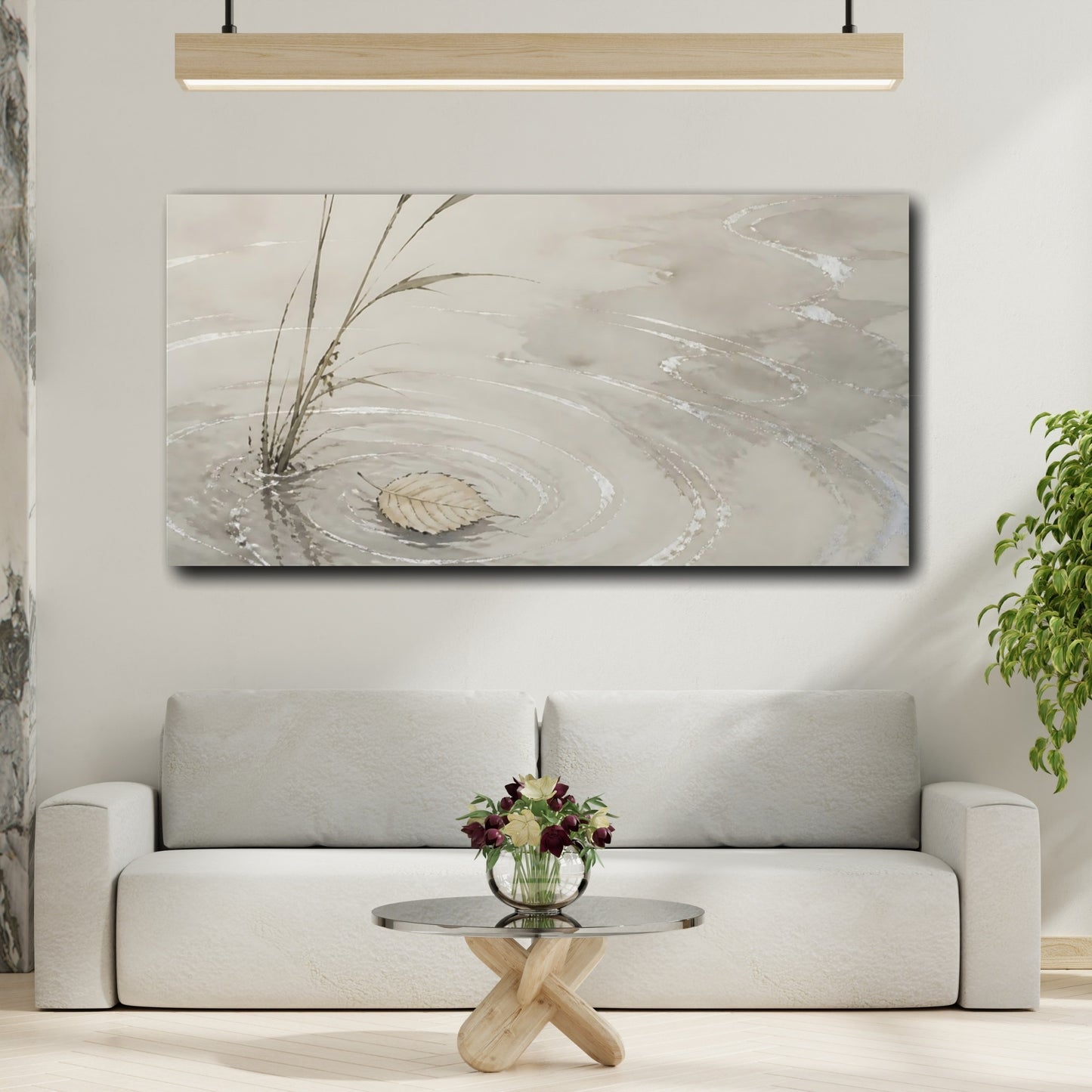 Mockup 2. Fallen Leaf On Ripples shown as canvas print