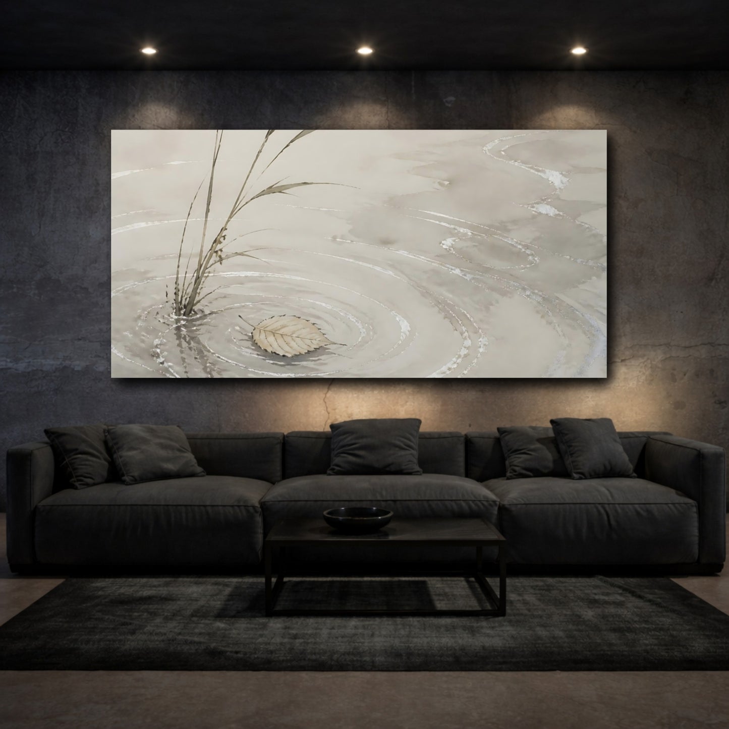 Mockup 3. Fallen Leaf On Ripples shown as canvas print