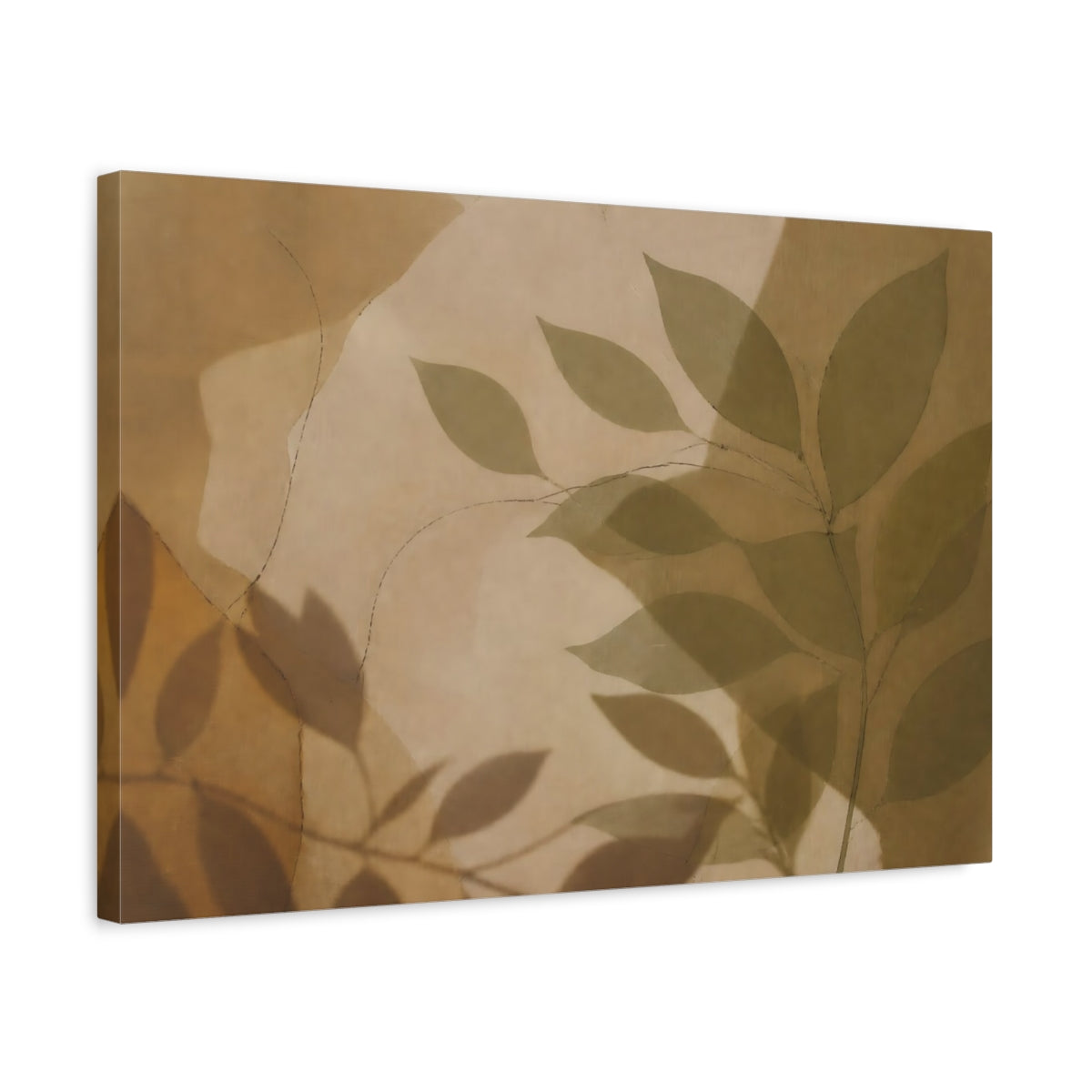 Side Mockup 3. Falling Leaf Shadow On Linen shown as canvas print
