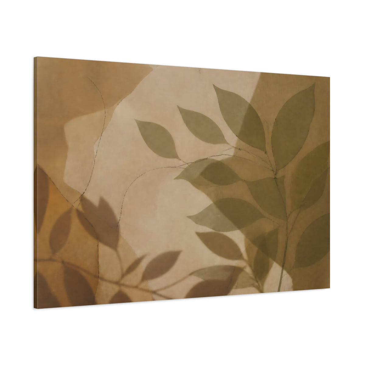 Side Mockup 1. Falling Leaf Shadow On Linen shown as canvas print