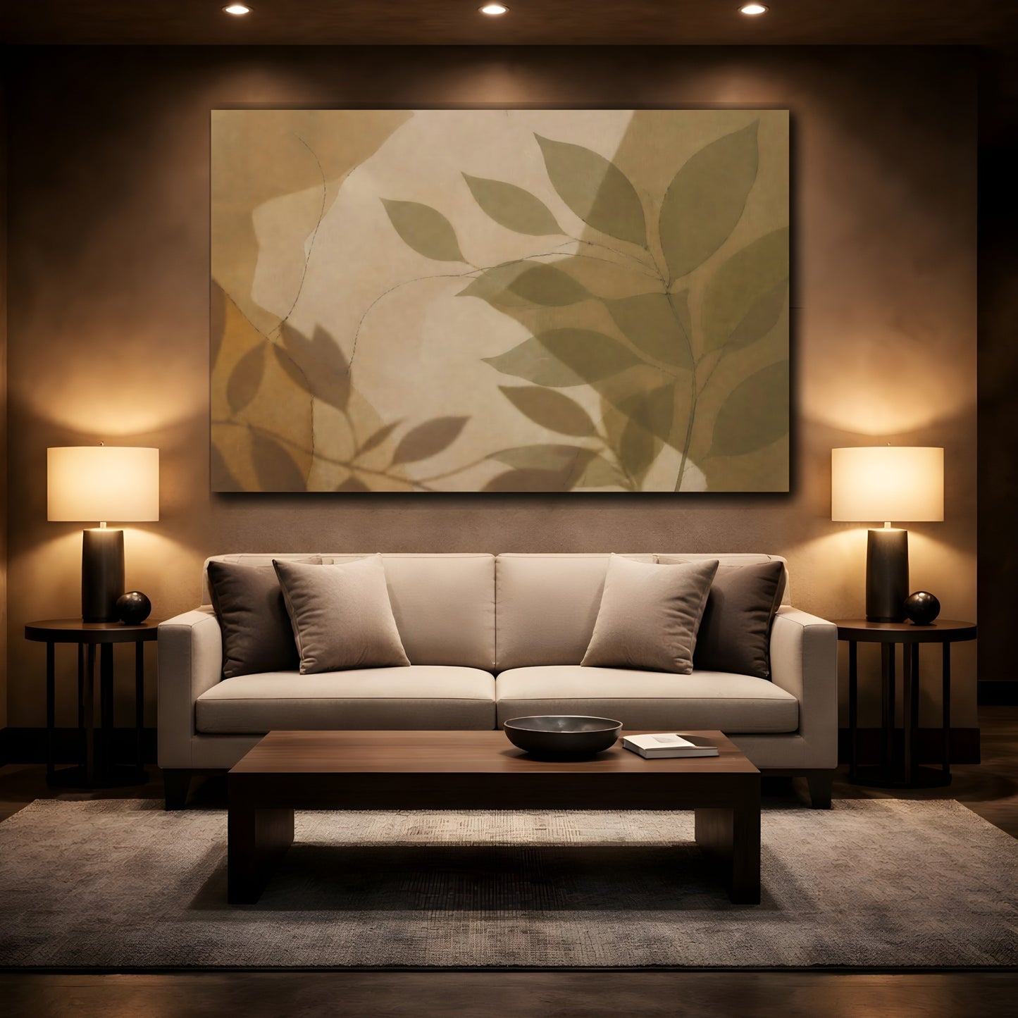 Mockup 2. Falling Leaf Shadow On Linen shown as canvas print