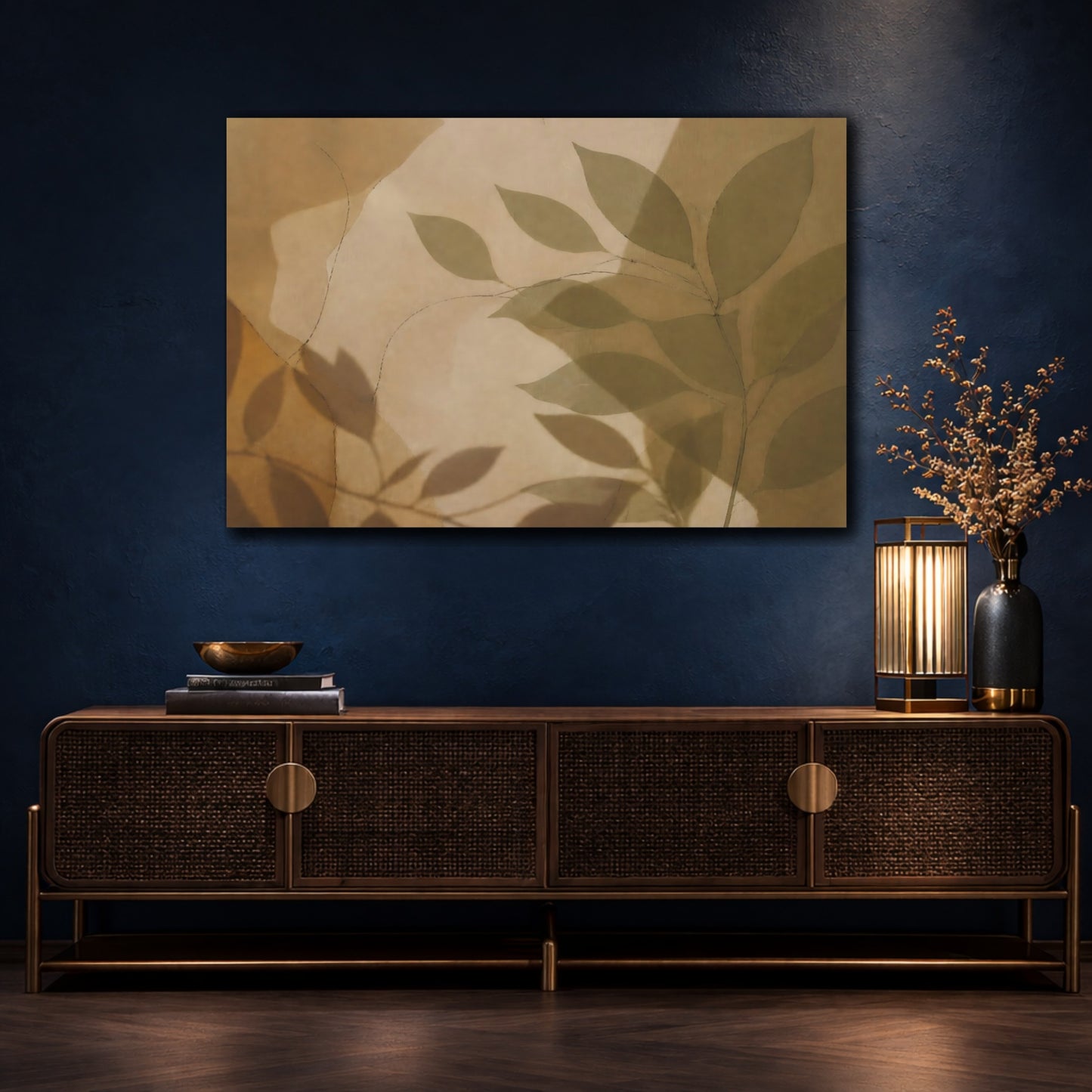 Mockup 4. Falling Leaf Shadow On Linen shown as canvas print