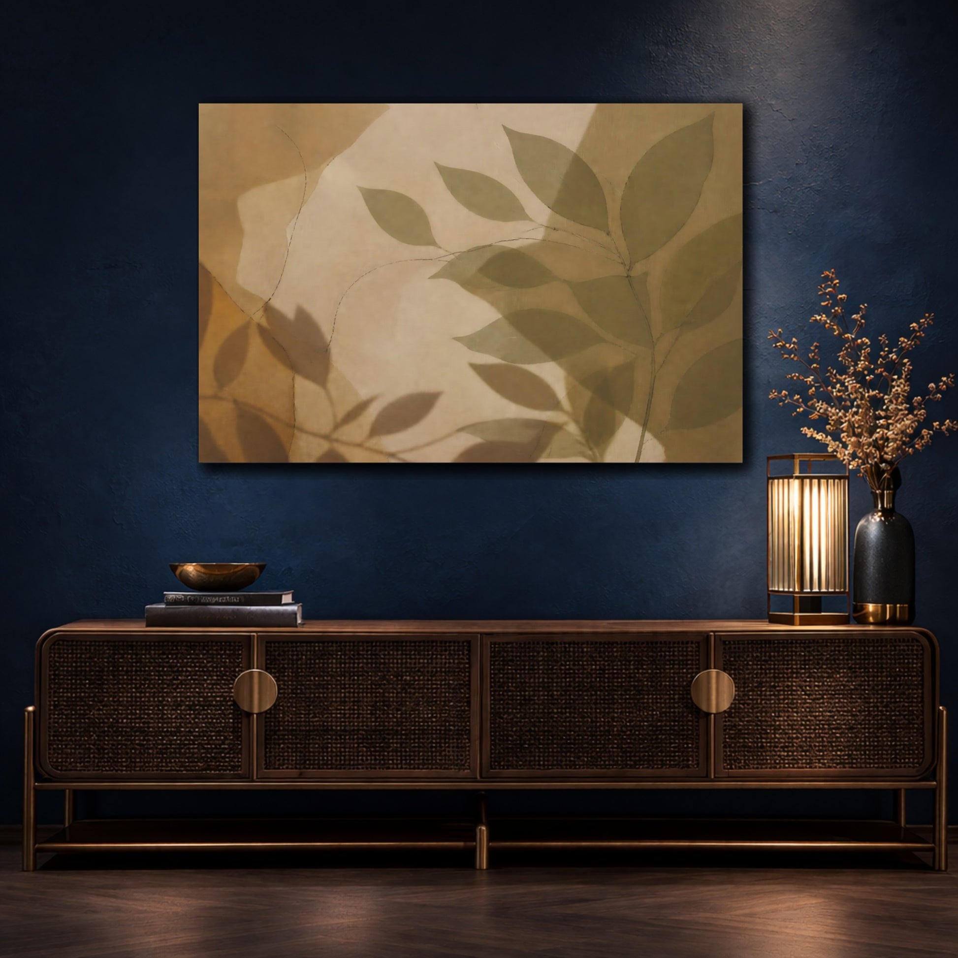 Mockup 4. Falling Leaf Shadow On Linen shown as canvas print