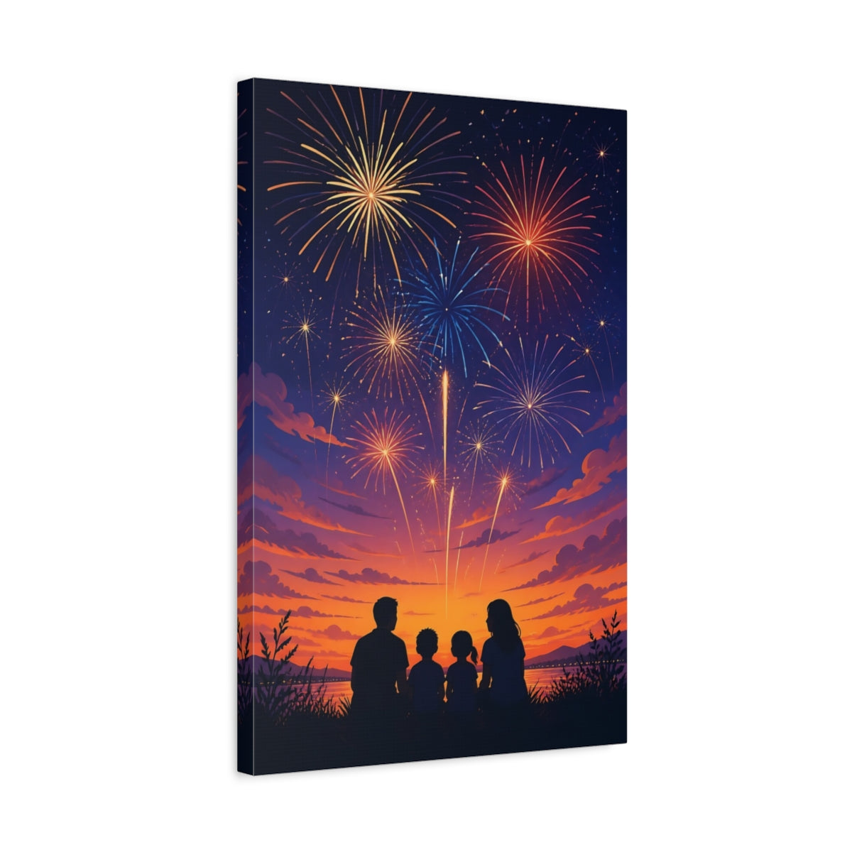 Side Mockup 3. Family Fireworks Night shown as canvas print