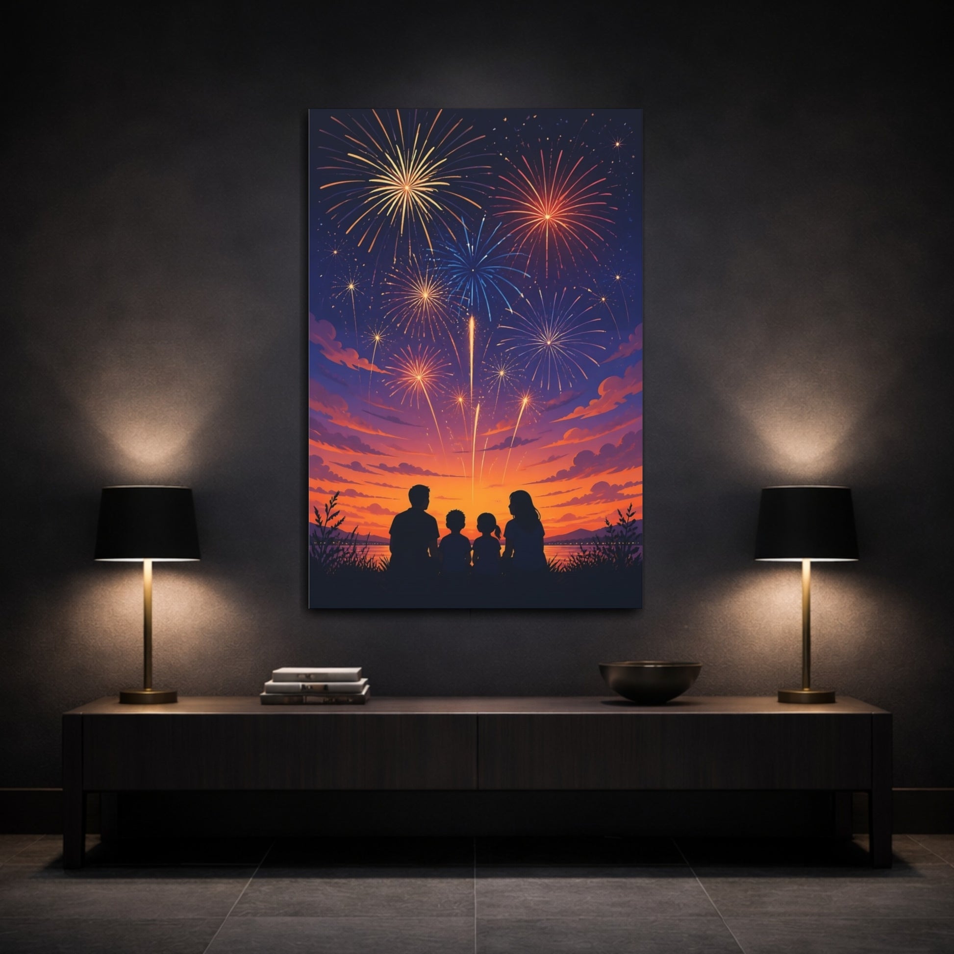Mockup 3. Family Fireworks Night shown as canvas print