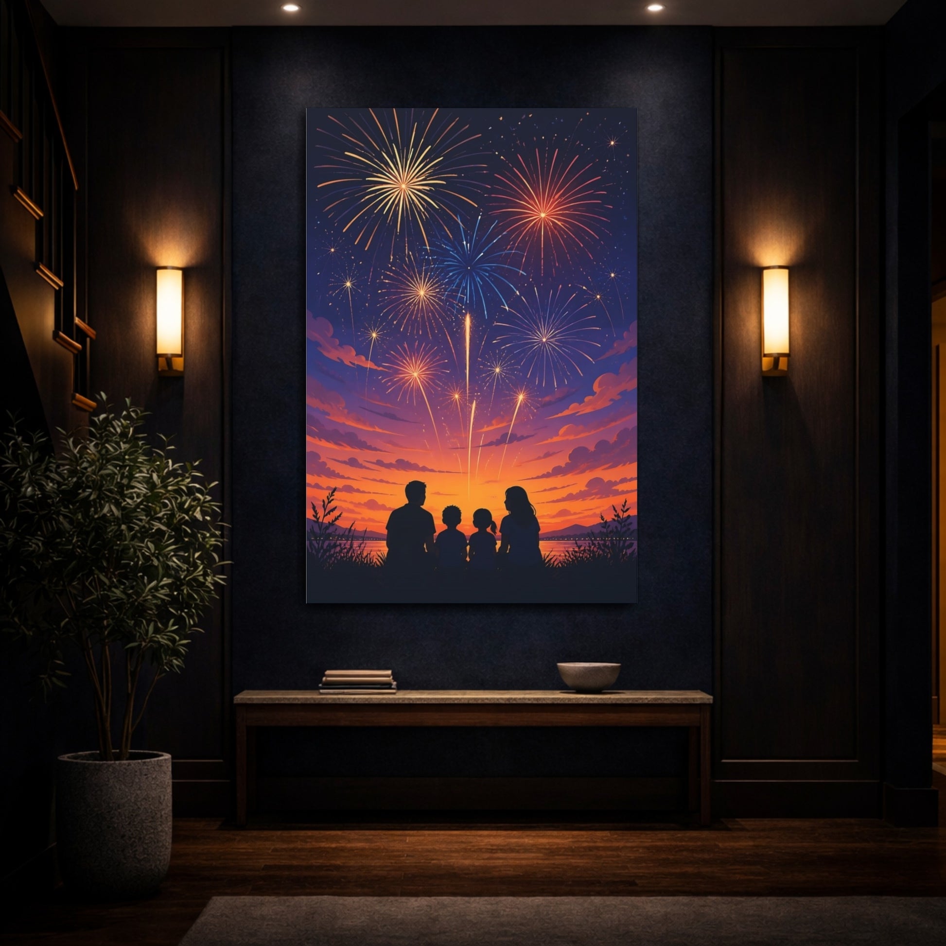 Mockup 4. Family Fireworks Night shown as canvas print