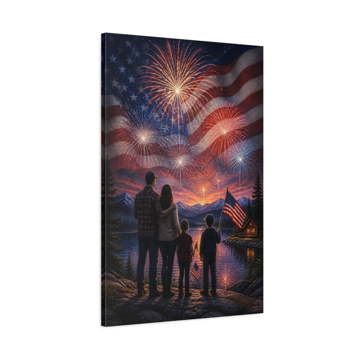 Main Mockup. Family Freedom Fireworks shown as canvas print