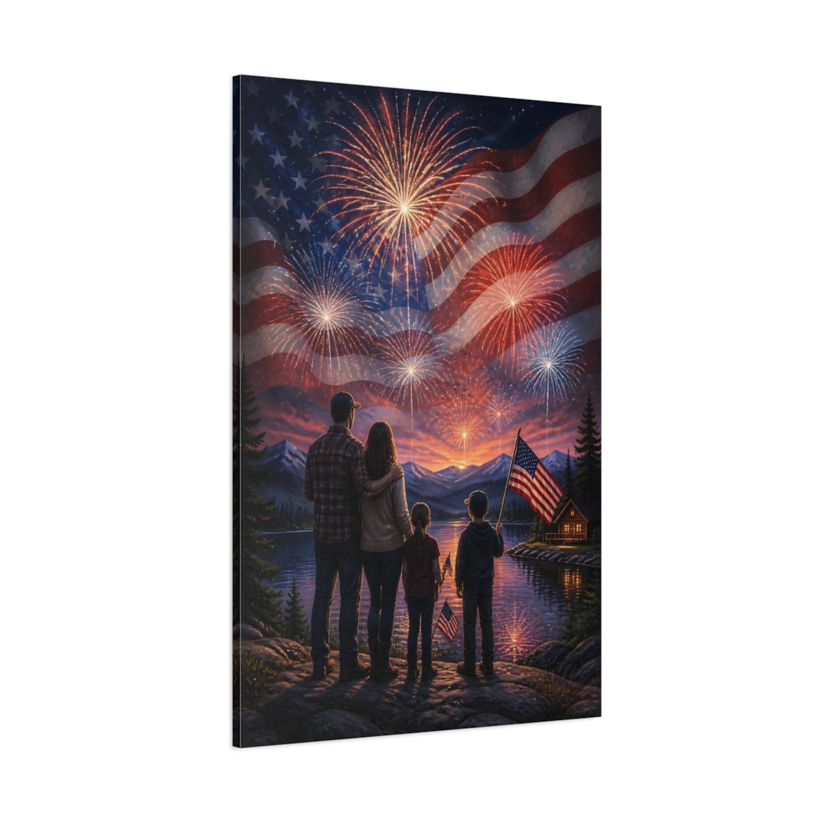 Side Mockup 1. Family Freedom Fireworks shown as canvas print