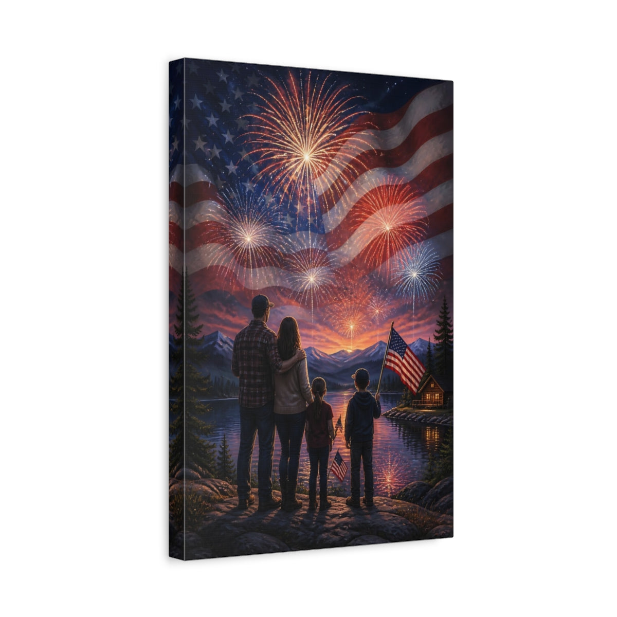 Side Mockup 4. Family Freedom Fireworks shown as canvas print