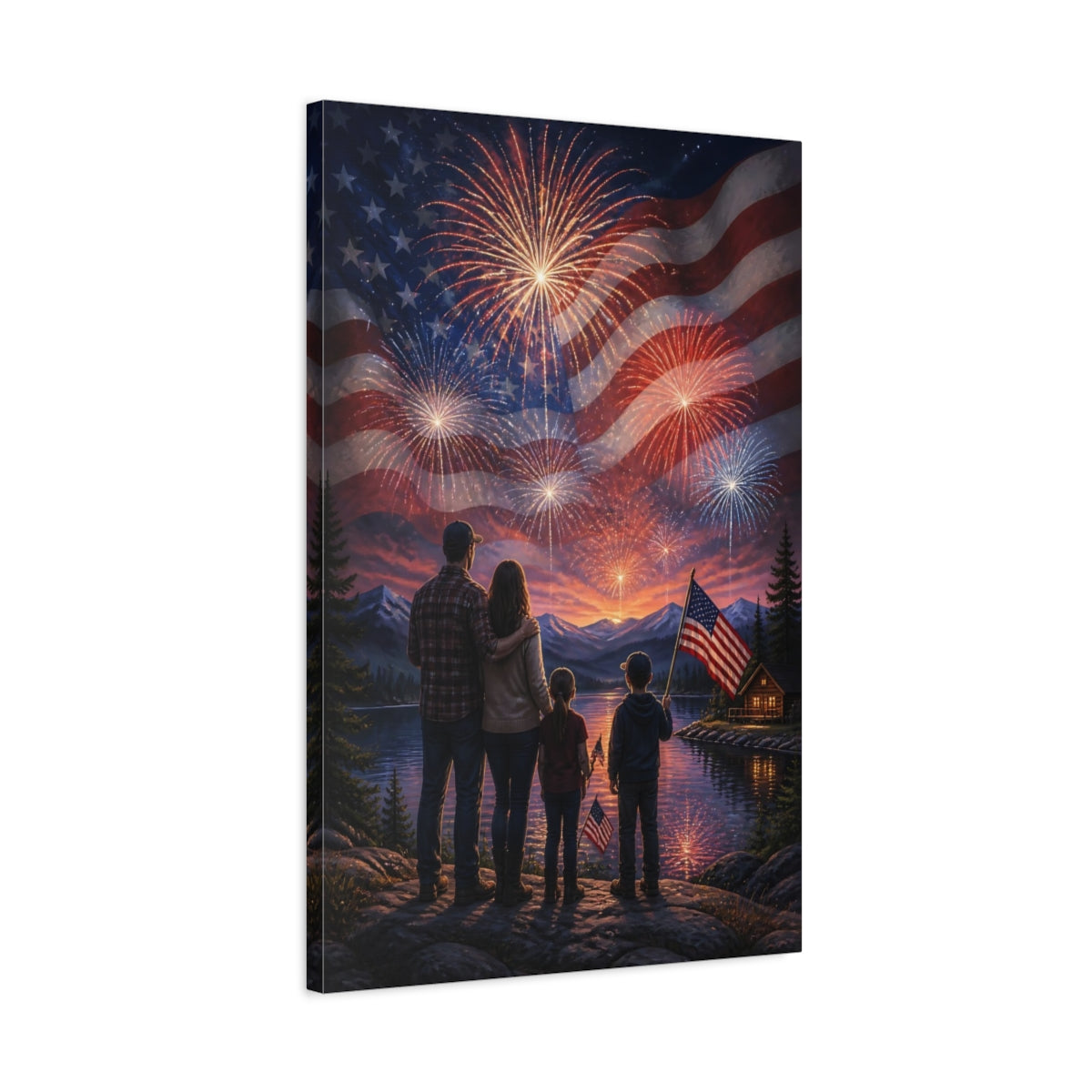 Side Mockup 2. Family Freedom Fireworks shown as canvas print