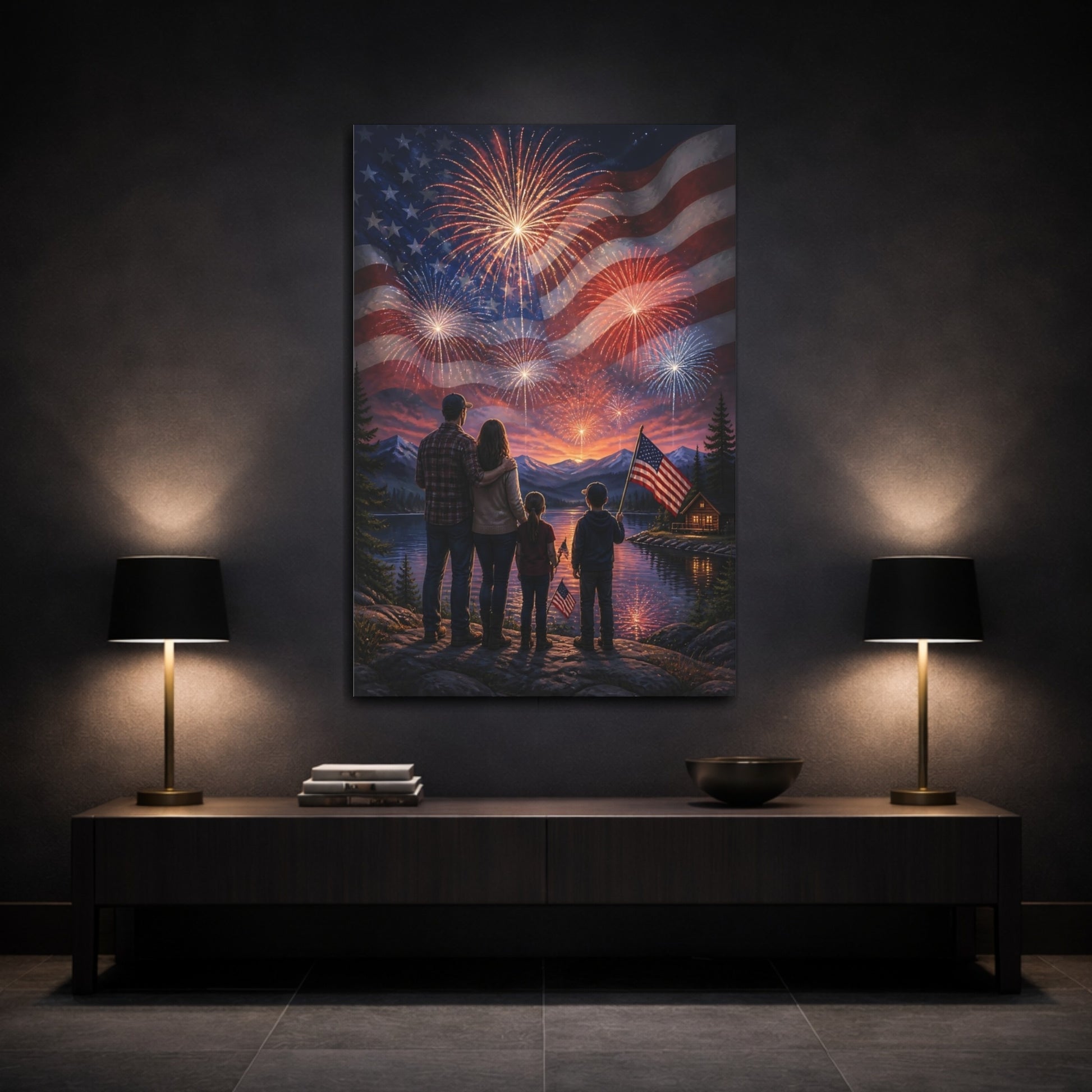 Mockup 3. Family Freedom Fireworks shown as canvas print