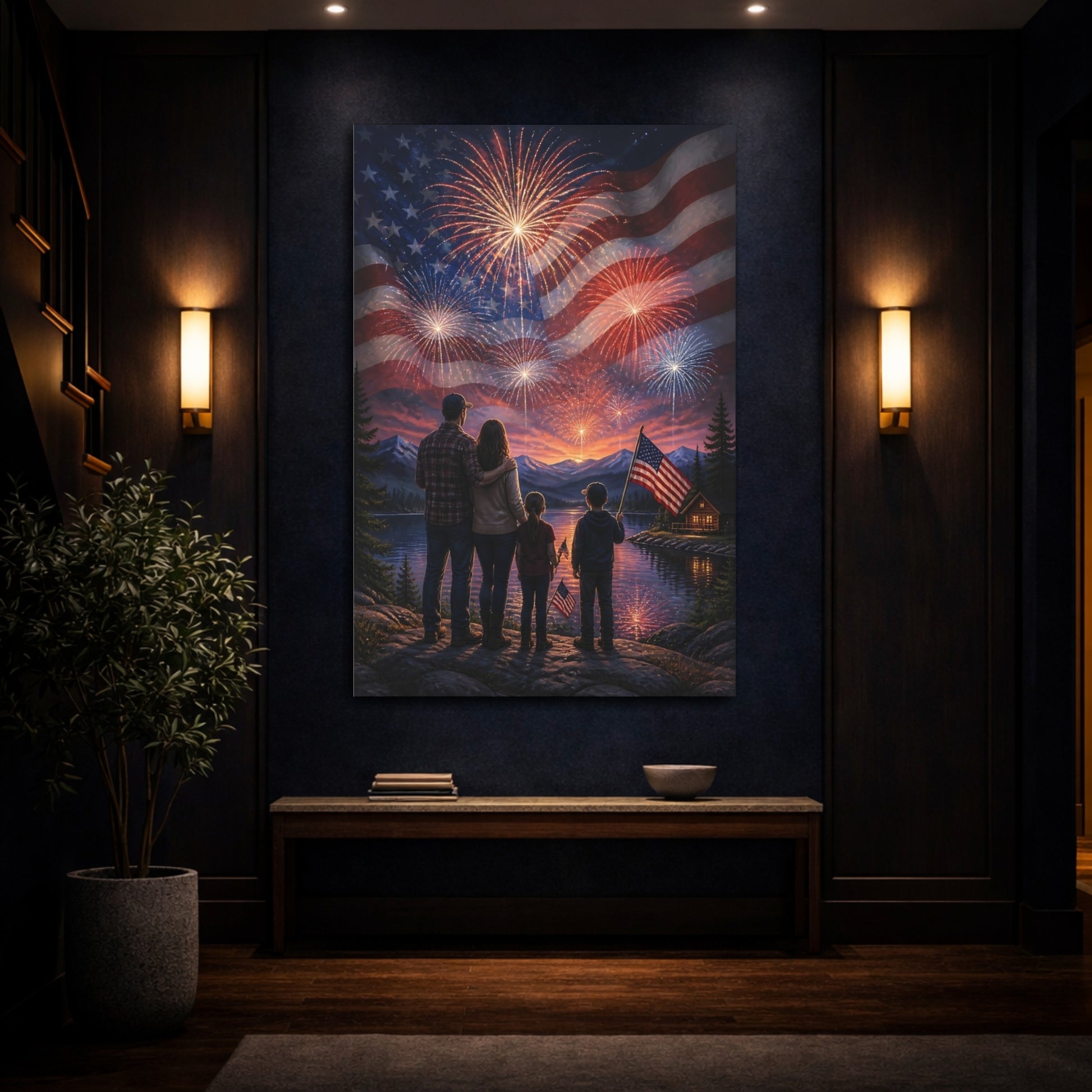 Mockup 4. Family Freedom Fireworks shown as canvas print
