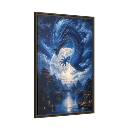Main Mockup. Fantasy Blue Dragon Blue Dragon Landscape shown as stretched canvas wall art