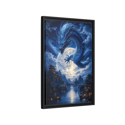 Side Mockup 3. Fantasy Blue Dragon Blue Dragon Landscape shown as stretched canvas wall art