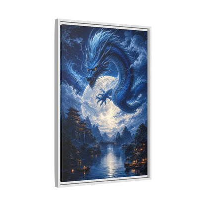 Side Mockup 10. Fantasy Blue Dragon Blue Dragon Landscape shown as stretched canvas wall art