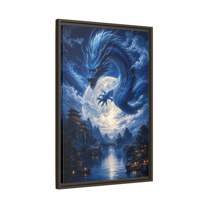 Side Mockup 11. Fantasy Blue Dragon Blue Dragon Landscape shown as stretched canvas wall art