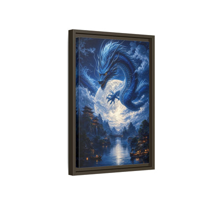 Side Mockup 5. Fantasy Blue Dragon Blue Dragon Landscape shown as stretched canvas wall art