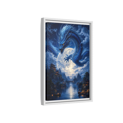 Side Mockup 4. Fantasy Blue Dragon Blue Dragon Landscape shown as stretched canvas wall art