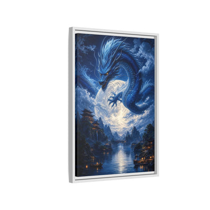 Side Mockup 1. Fantasy Blue Dragon Blue Dragon Landscape shown as stretched canvas wall art