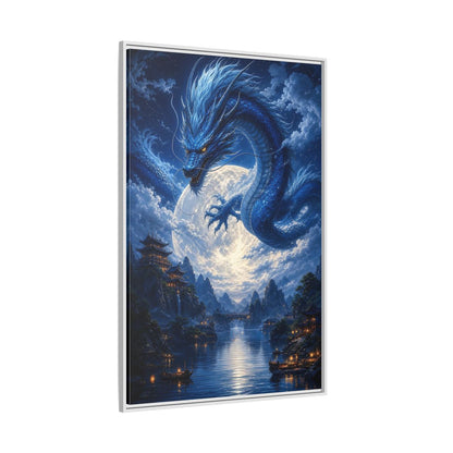 Side Mockup 7. Fantasy Blue Dragon Blue Dragon Landscape shown as stretched canvas wall art