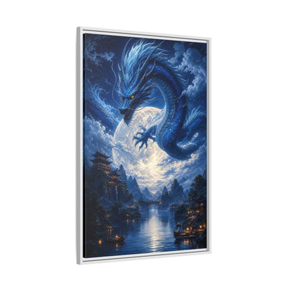Side Mockup 9. Fantasy Blue Dragon Blue Dragon Landscape shown as stretched canvas wall art