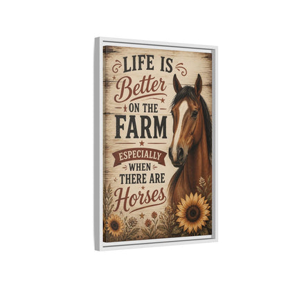 Side Mockup 1. Farm Horse Quote shown as framed canvas print