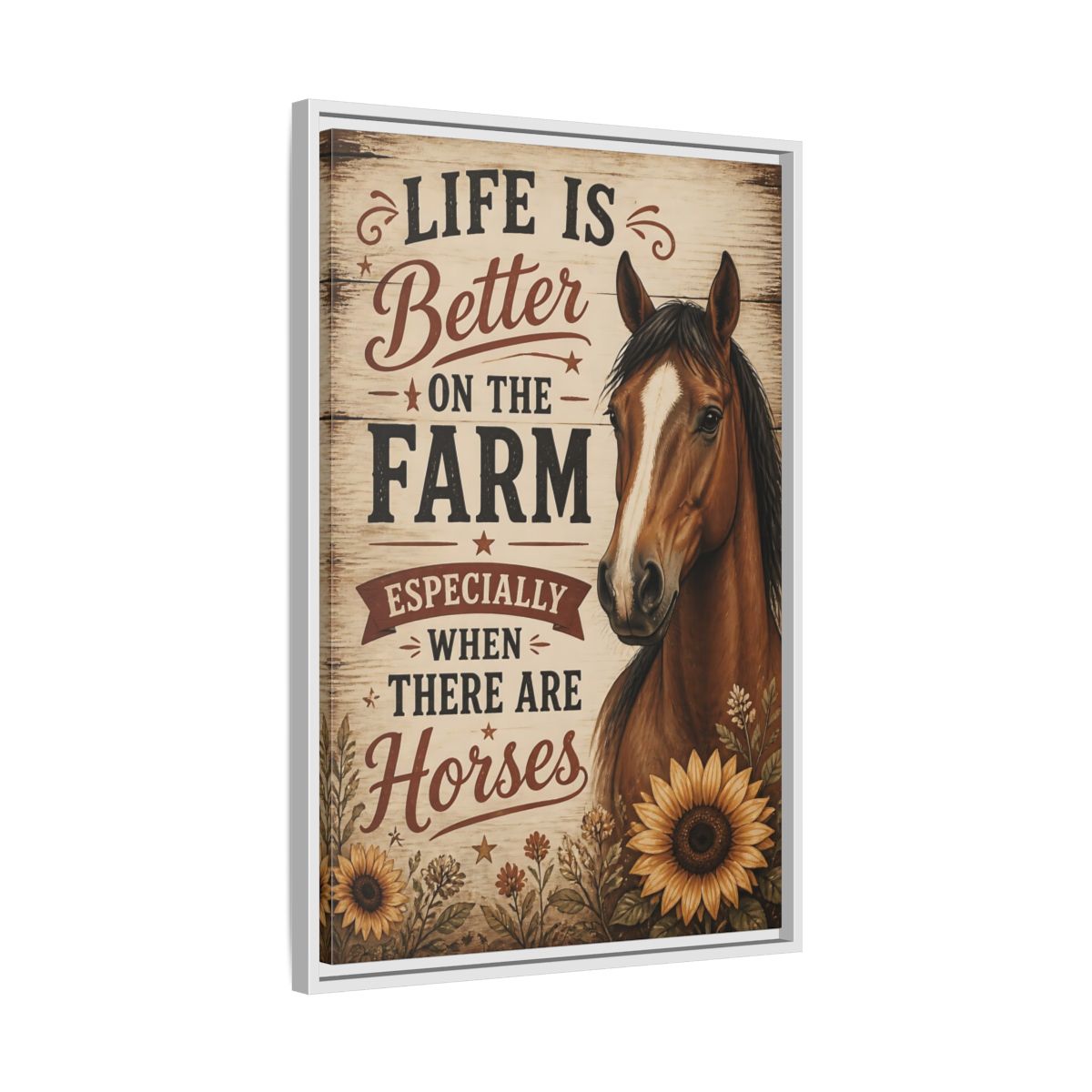 Side Mockup 10. Farm Horse Quote shown as framed canvas print