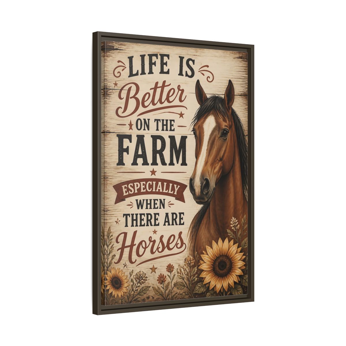 Side Mockup 11. Farm Horse Quote shown as framed canvas print