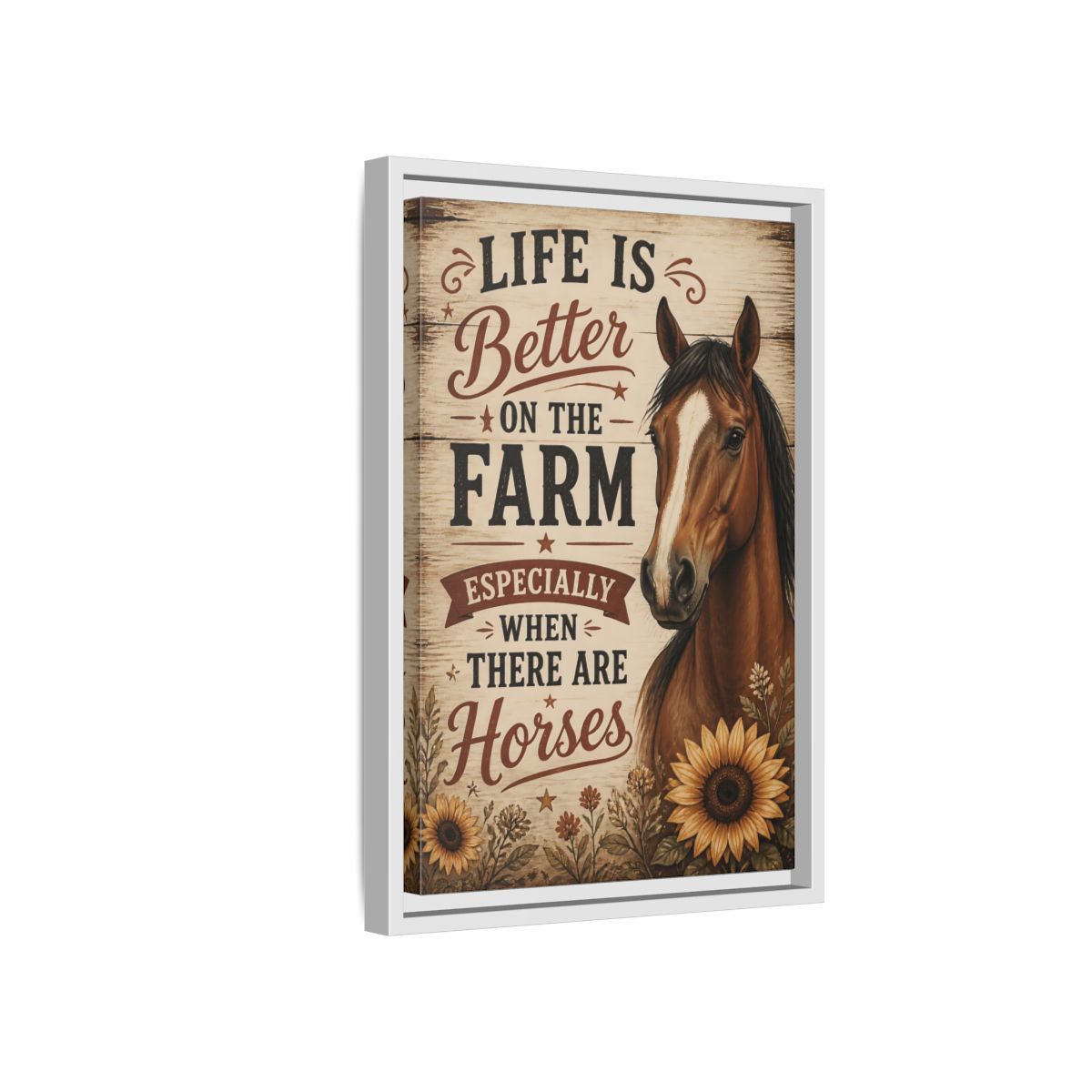 Side Mockup 4. Farm Horse Quote shown as framed canvas print