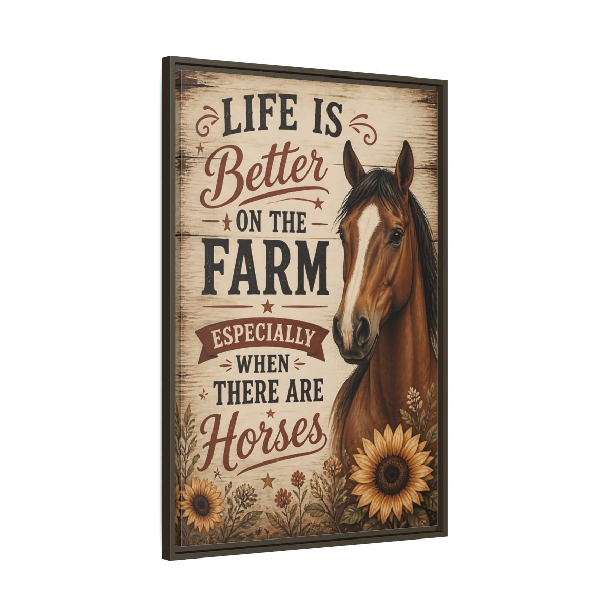 Main Mockup. Farm Horse Quote shown as framed canvas print