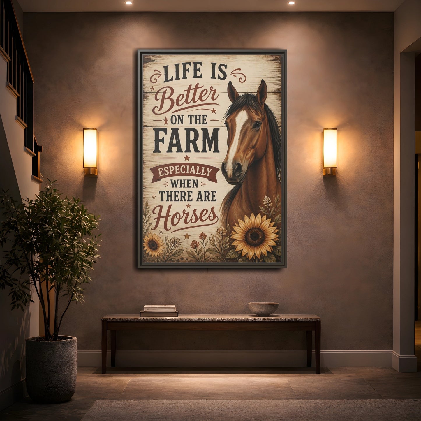 Mockup 2. Farm Horse Quote shown as framed canvas print