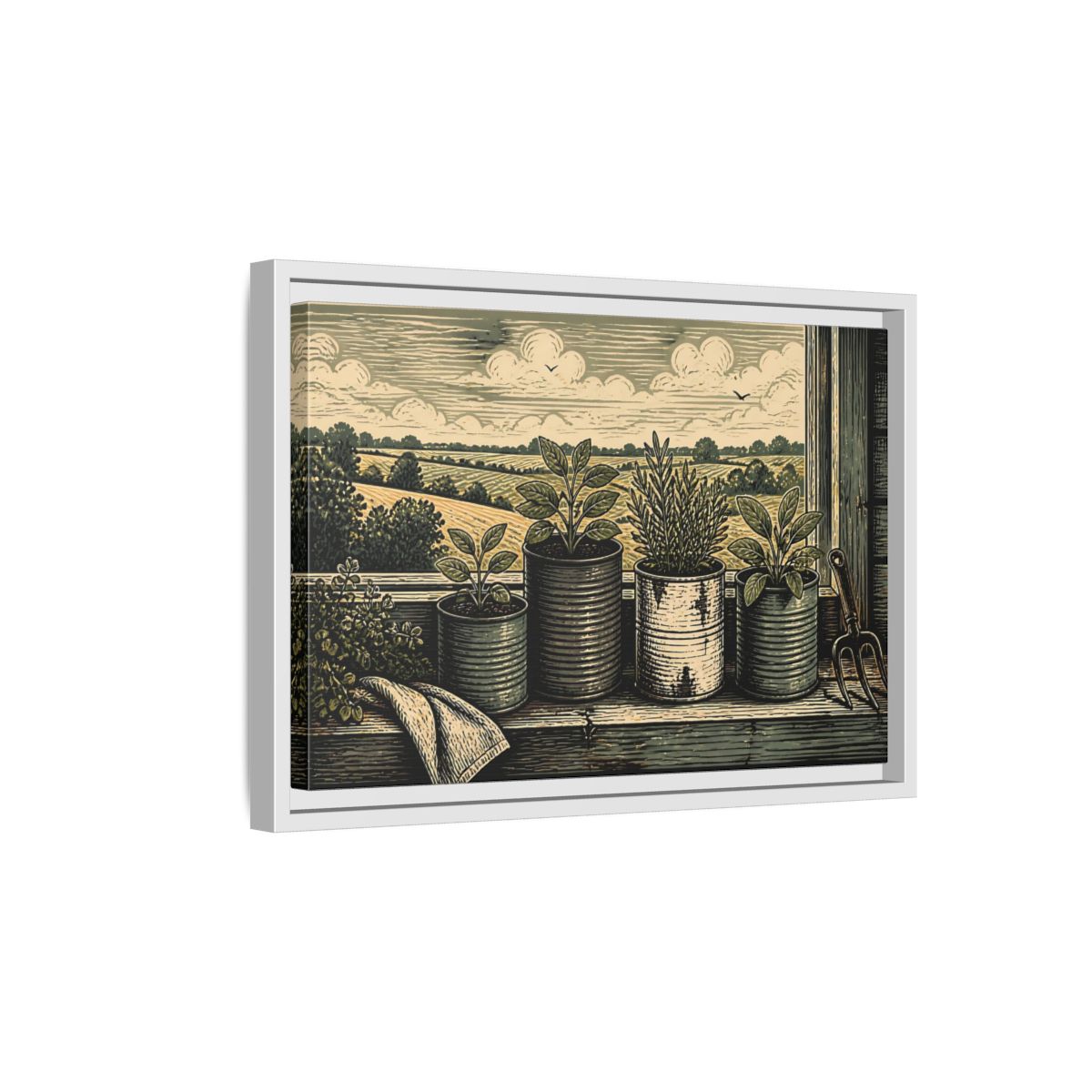 Side Mockup 4. Farmhouse Window Herb Garden shown as framed canvas print
