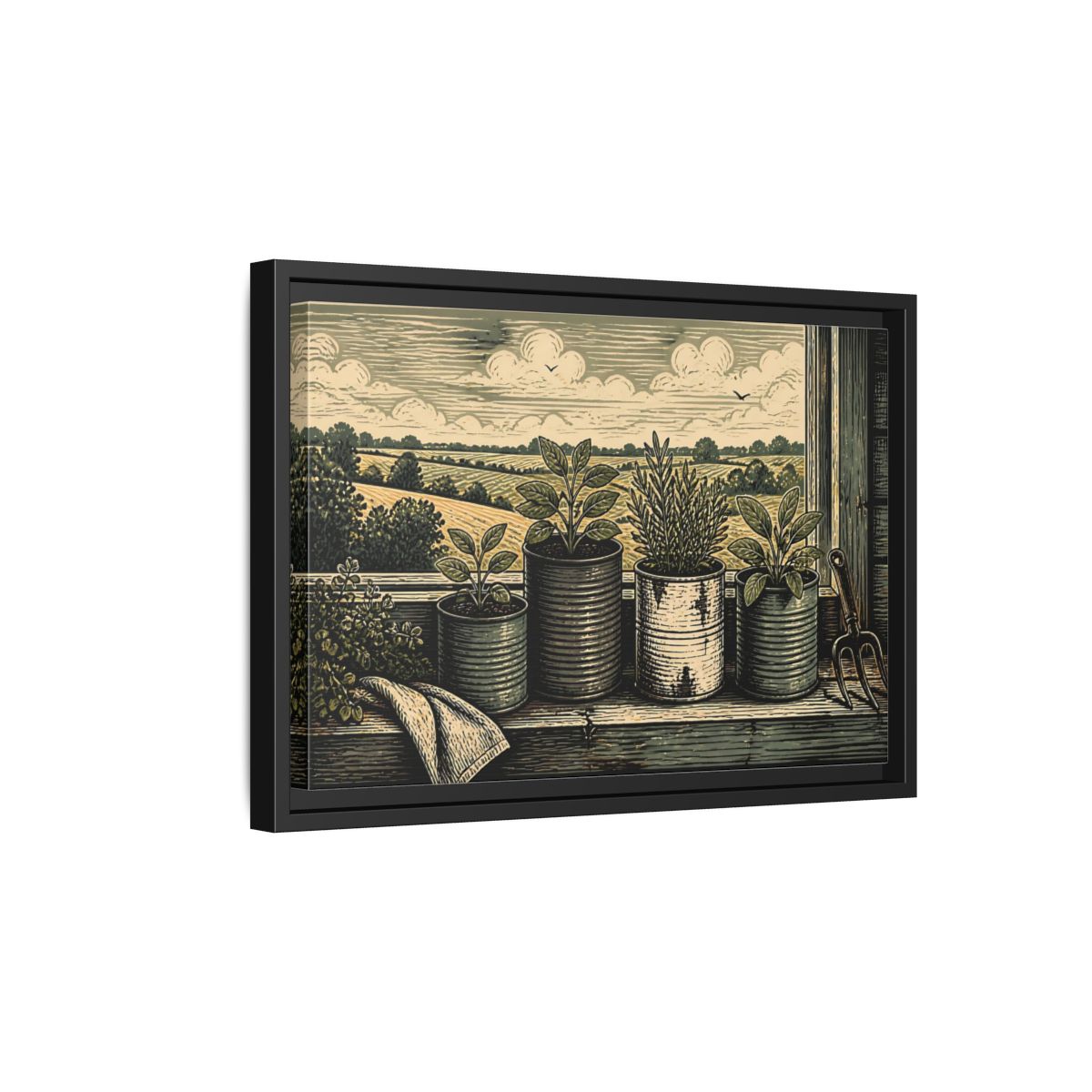 Side Mockup 6. Farmhouse Window Herb Garden shown as framed canvas print