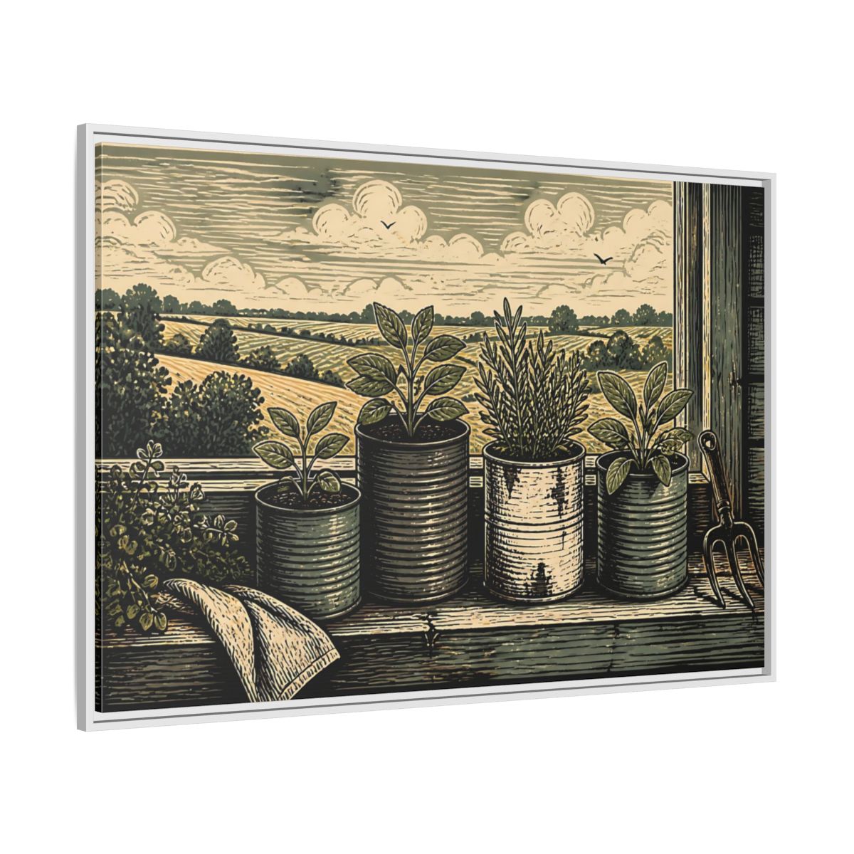 Side Mockup 7. Farmhouse Window Herb Garden shown as framed canvas print