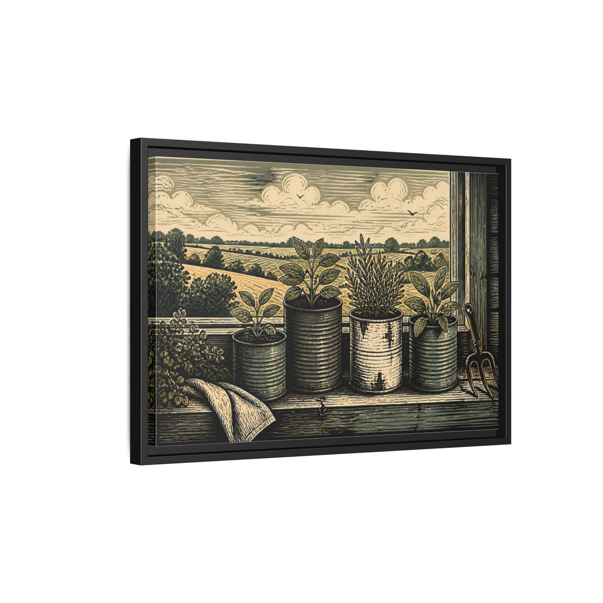 Side Mockup 3. Farmhouse Window Herb Garden shown as framed canvas print