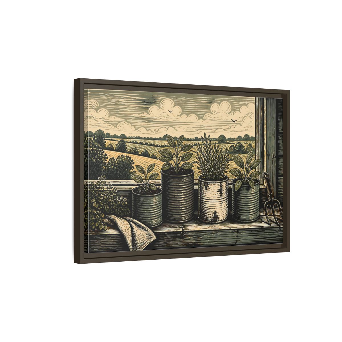 Side Mockup 2. Farmhouse Window Herb Garden shown as framed canvas print