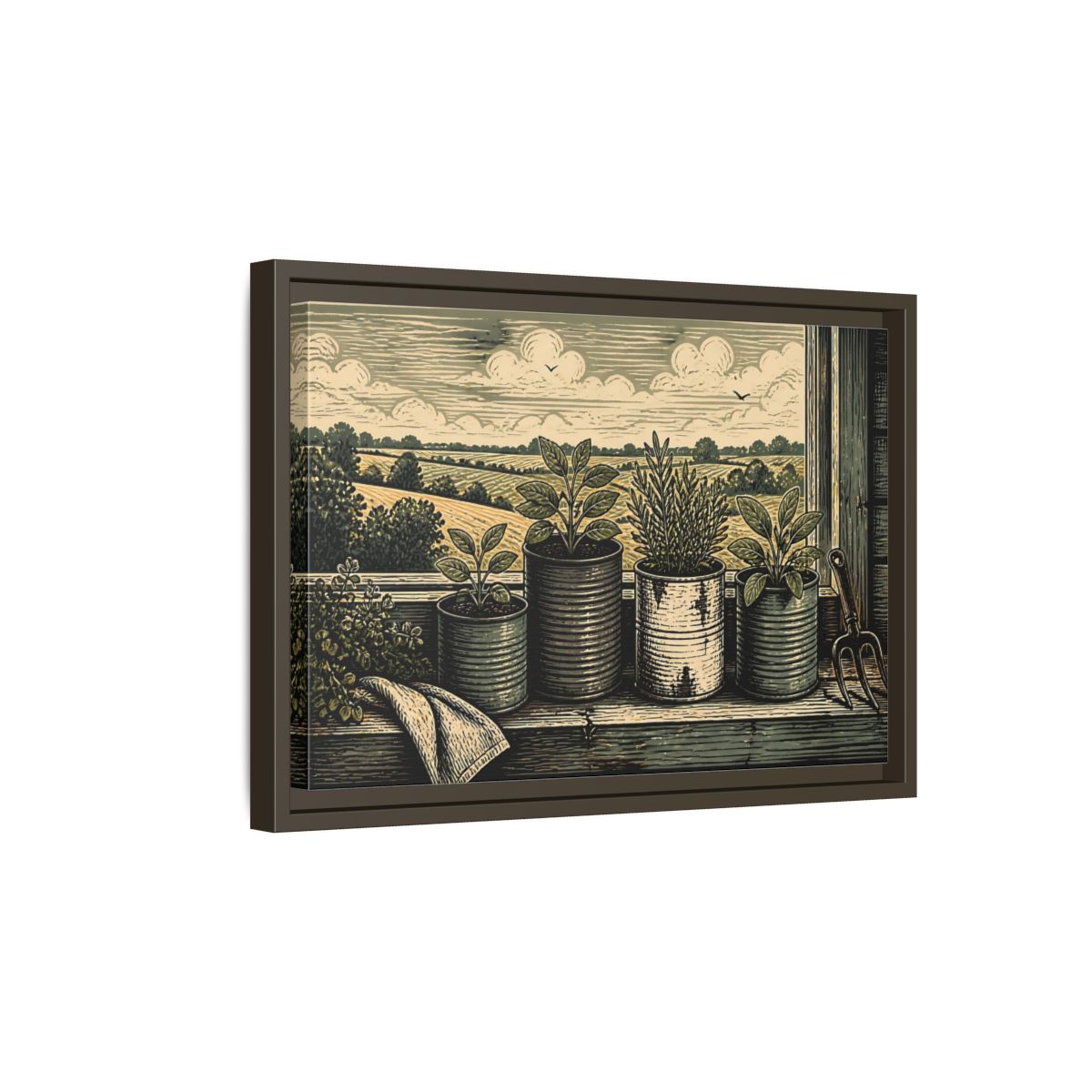 Side Mockup 5. Farmhouse Window Herb Garden shown as framed canvas print