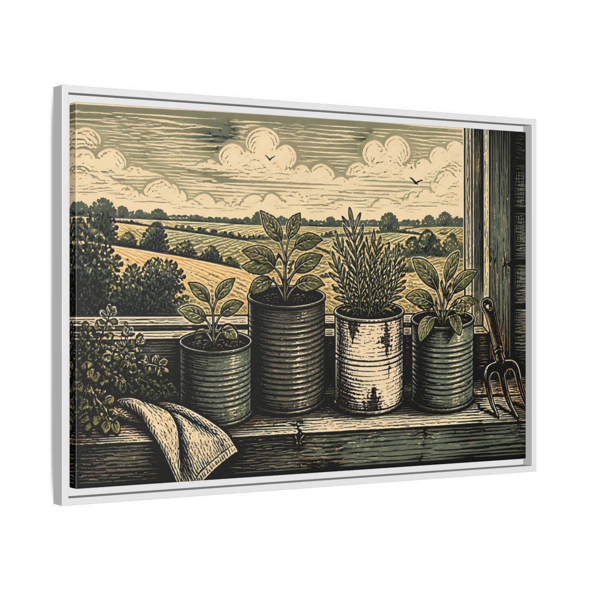 Side Mockup 9. Farmhouse Window Herb Garden shown as framed canvas print