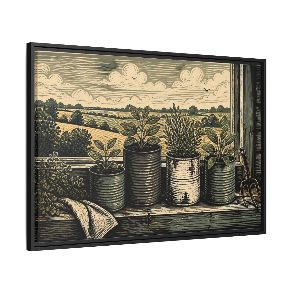 Side Mockup 13. Farmhouse Window Herb Garden shown as framed canvas print
