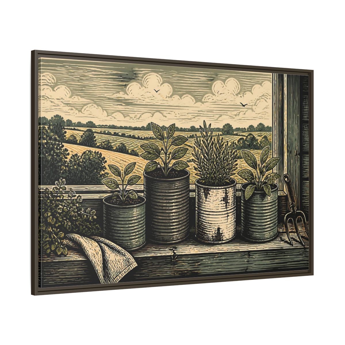Side Mockup 8. Farmhouse Window Herb Garden shown as framed canvas print